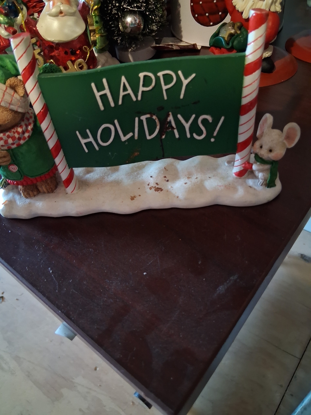 Happy Holidays Green Sign Holiday Figurine - Decorative Home Accent